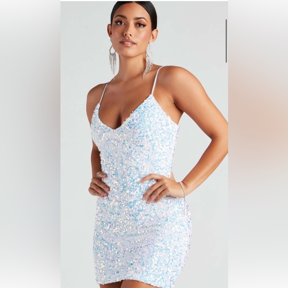 White Sequin Iridescent Mini Dress